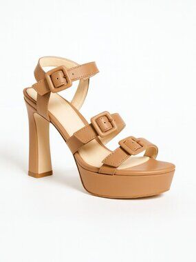 Marion Parke Lucy Ankle Strap Platform Sandal Leather Made in Italy in Caramel